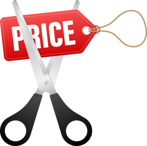 Price cut in flat style on black background. Vector illustra